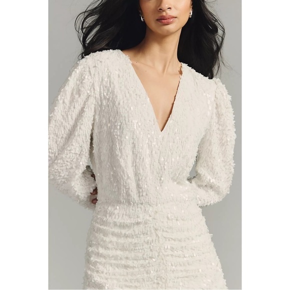 ANTHROPOLOGIE Forever That Girl Sequin V-Neck Mini Dress Size M - Picture 2 of 7